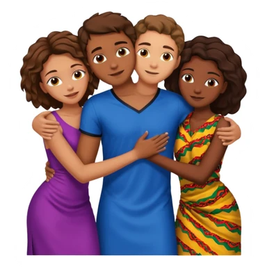 one american italian young brown-haired man surrounded by three african women with large butts hugging him and each other and massaging his crotch sticker