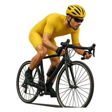 Add a helmet to the cyclist wearing a yellow outfit. Keep the background transparent. sticker