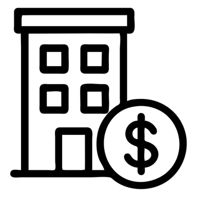 apartment rent icon, minimalistic, building with a dollar sign sticker
