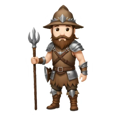 full body man long brown hair brown eyes medium beard white skin wearing boar hat and bark armor sticker