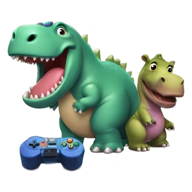 Dinosaur and hippo playing video games sticker