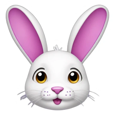 A pink rabbit with big ears, a white moustache and a big purple mouth sticker