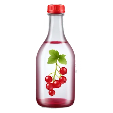 transparent bottle with red fluent, red currant sticker