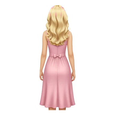 close up back view of long wavy blonde hair, light pink dress sticker