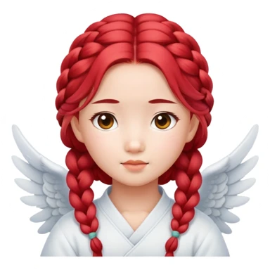 Cute Asian angel with red braided hair and oval face sticker
