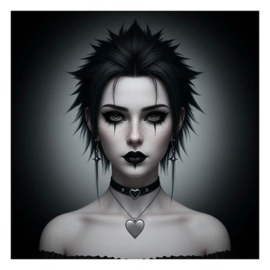 goth profile picture with a heart accent, cute, expressive, minimal, variation 4 sticker
