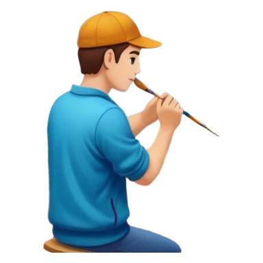 Artist painting a beautiful autumn mountain peak destination on canvas sticker