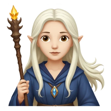 White Long Haired Women, Sorceress with staff — flowing white hair, calm face. sticker