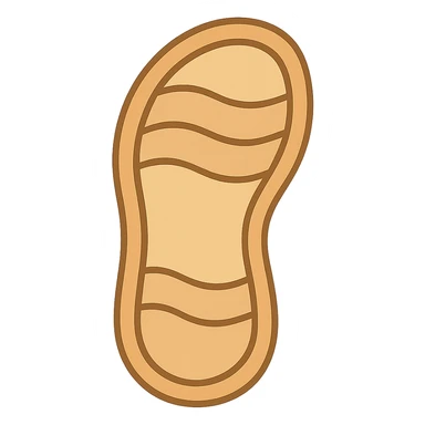 Create an Apple emoji style sandal sole with minimal detail, matching the angle of the reference image, viewed from the bottom. The style should replicate the clean, simple, and colorful look of Apple emojis. sticker