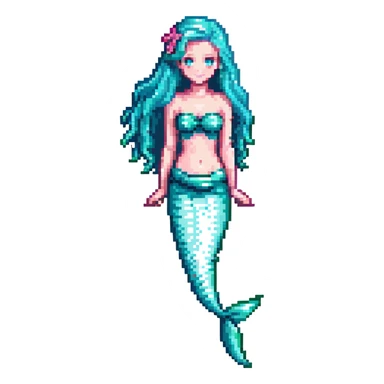 full length mermaid with pink hair, blue eyes, turquoise green tail sticker