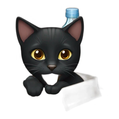 Black cat with brown eyes catching a cap of bottle sticker