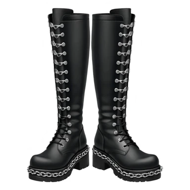 Ultra Realistic, Mens Demonia knee high black and metallic chain boots  sticker