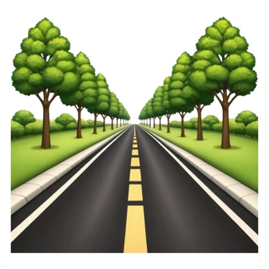 A long horizontal road (without lines) with trees and bushes on the sides and behind sticker