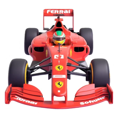 Ferrari F1 2004 front view, Michael Schumacher inside, aggressive racing stance, red livery, iconic F1 details, emoji or icon style sticker