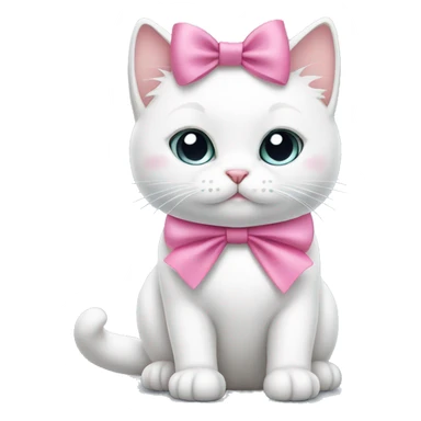 White cat is sitting a wearing pink bow sticker