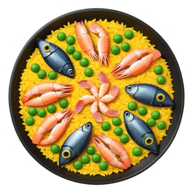 paella emoji, top-down view, bright colors, minimal details sticker