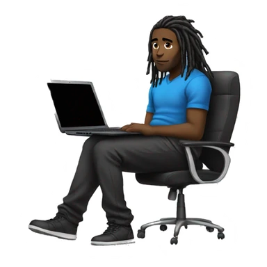 Black-guy-with-dreads-wearing-black-trackstuit-sitting-down-on-chair facing-foward-focused-on-laptop-computer- sticker