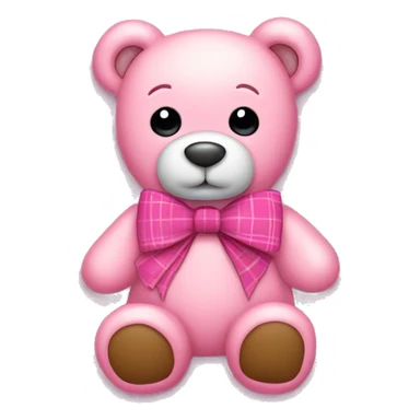 Pink plaid teddy bear with bow sticker