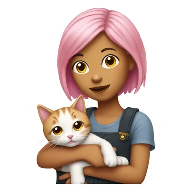 Pink haired girl holding a cat sticker