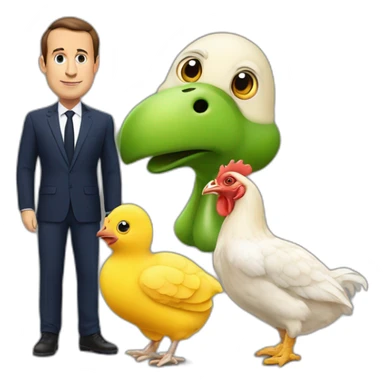 macron avec tortue plus poussin avec poule sticker
