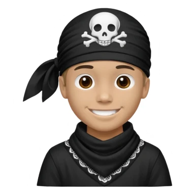 Make a boy wearing black bandana with some design on bandana sticker
