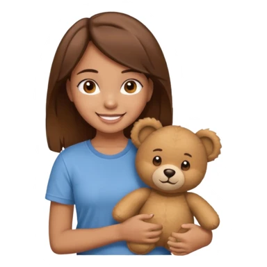 A Girl with Brown hair and Brown eyes with a t-shirt of a Teddy bear sticker