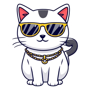 Black cat with gold chain and sunglasses  sticker