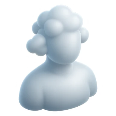 person made entirely of white fluffy convex clouds, shoulder up, front view, matte glass style sticker