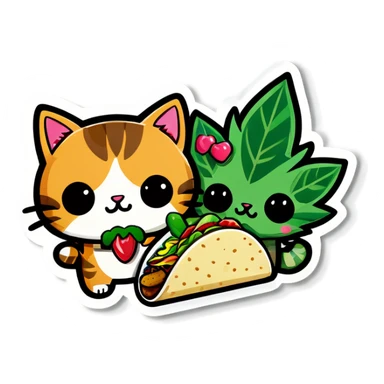 Kawaii Marijuana leaf and kittens eating tacos kawaii style  sticker