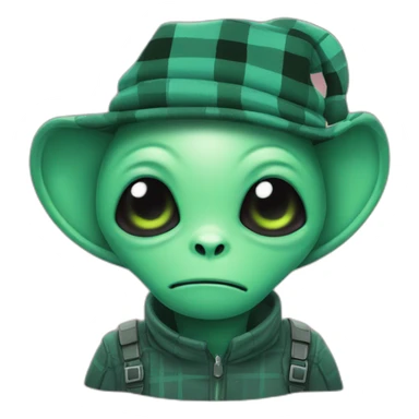Alien in plaid hat with ear flaps sticker