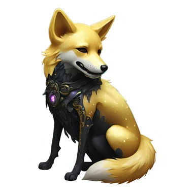 Black iridescent dog fox zombie skeleton gold mechanical nebula galaxy stars flowers fairy lights vintage sticker