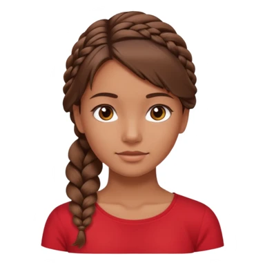A tanned girl's face side-swept braid with a soft finish brown hair with red top sticker