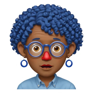 dark blue haired man curly hair with big ears and red earrings and spectacles surprised and hat wearing sticker
