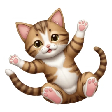 dark brown tabby and white kitten with his eyes closed whilst in funny positions stretched out and  upside down sticker