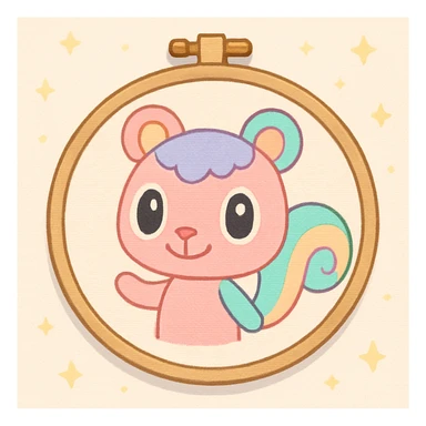 an embroidery frame with a fantasy animal embroidered, Animal Crossing style, pastel palette, charming and friendly sticker