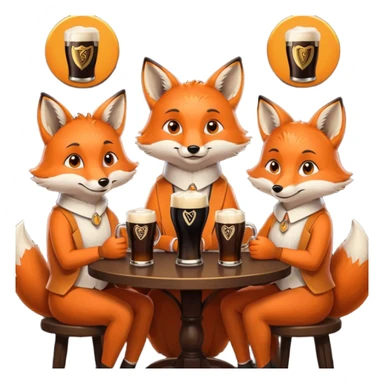 Three foxes sitting at a round table drinking Guinness sticker