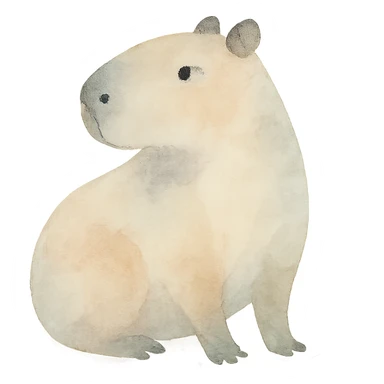 sweet capybara glancing to the side, realistic photo style, light watercolor overlay sticker