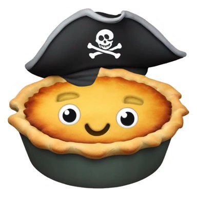 Pot pie with a cartoon face and a pirate hat, eye patch, and peg leg  sticker