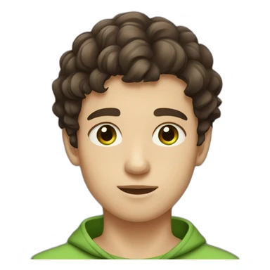 a boy with a short cut with dark brown slightly curly forward hair with green brown eyes and a pale complexion sticker