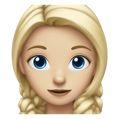 A blonde girl with dark blue eyes with a cat sticker