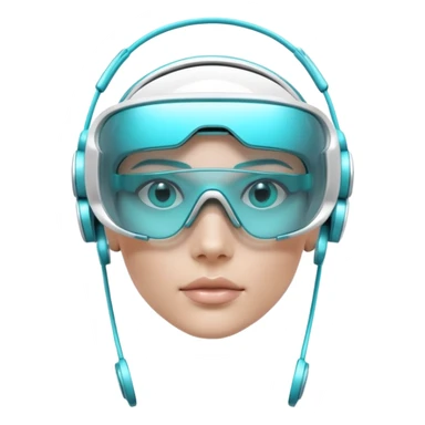 3D render of Digi-Visor, futuristic cyborg aesthetic, fusion of organic skin and chrome metal, sleek white plastic eyewear with a cyan glowing strip, isolated on white background --v 6.0. sticker