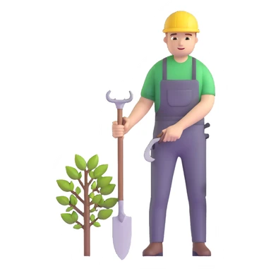 diligent young white male gardener cutting branches sticker