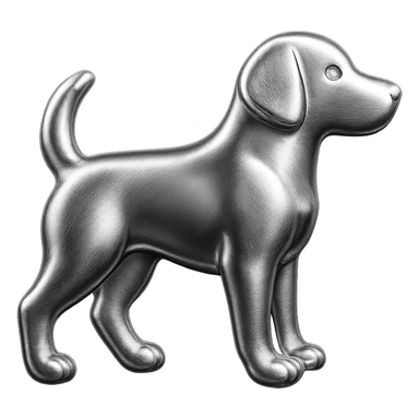               Apply a high-end, photorealistic metallic chrome material to the provided {subject}. The material should have a smooth, slightly curved surface with subtle reflections and soft shadows, resembling brushed or polished silver metal. Preserve the exact shape, proportions, and design of the original object. Set it against a solid black background (#000000) in 8K resolution. The lighting should enhance the beveled edges and reflective highlights, creating a sleek, premium finish. {subject} = dog sticker