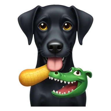 Black dog with alligator toy in mouth sticker