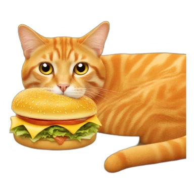 An orange cat eating a cheeseburger sticker