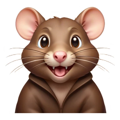 Cinematic Comical Brown Rat Portrait Emoji, Head tilted dramatically with an exaggeratedly amused expression, featuring a striking glossy brown coat with comically large whiskers and wide, expressive eyes filled with playful disbelief, Simplified yet hilariously expressive features, highly detailed, glowing with a slightly sassy glow, high shine, dramatic yet playful, stylized with an air of cheeky urban mischief, soft glowing outline, capturing the essence of a spirited and over-the-top rat that looks ready to scamper its way into internet fame instantly! sticker