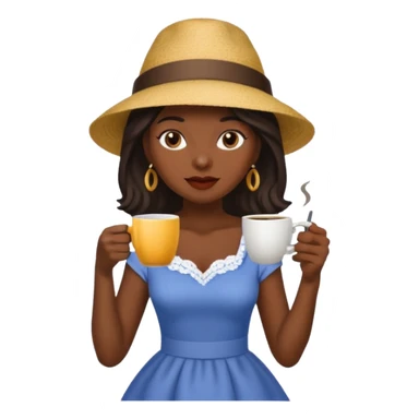 black woman drink coffe with hat dress  sticker