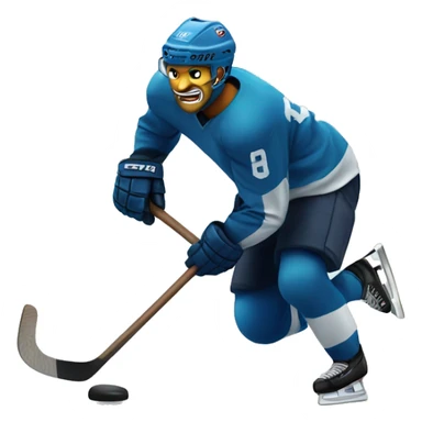 Hockey player running with the stick on the ice with angry face sticker