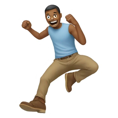 Giggling face kicking feet behind sticker