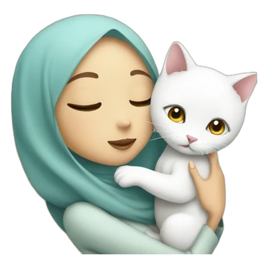 Hijab women kissing white cat sticker